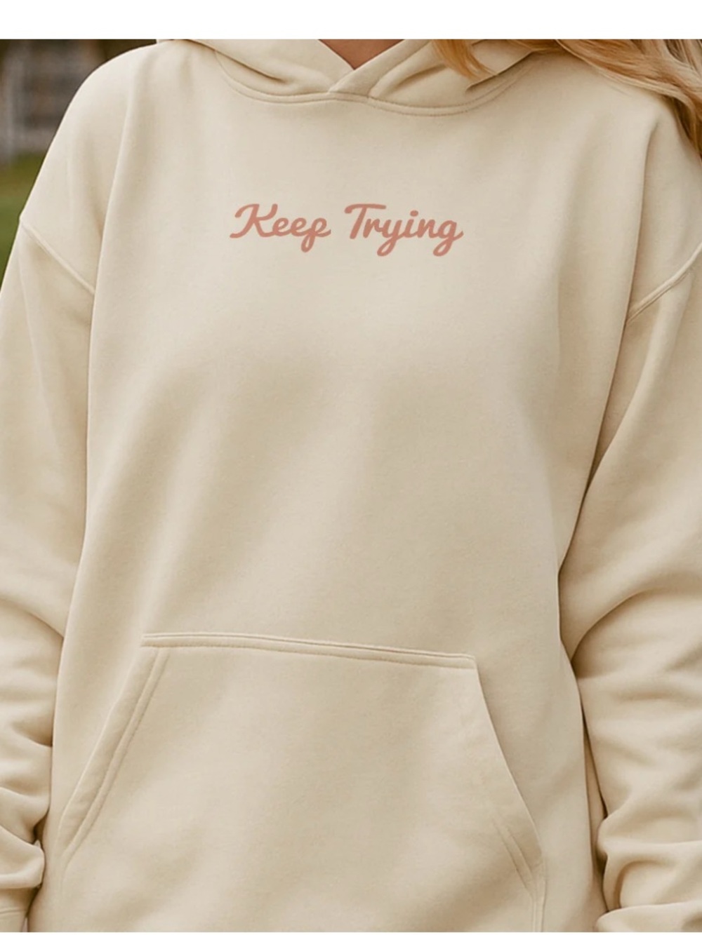 Keep Trying Cream Hoodie Sweatshirt - Women Size XL